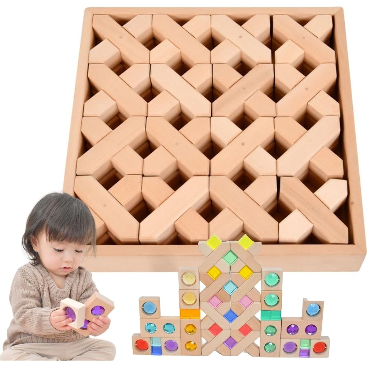 Jewel Blocks Wood Cross 32 Pieces [Parents and children will love these jewel-like blocks!] Acrylic cubes, blocks, educational toys, color education (05. Wood Cross)
