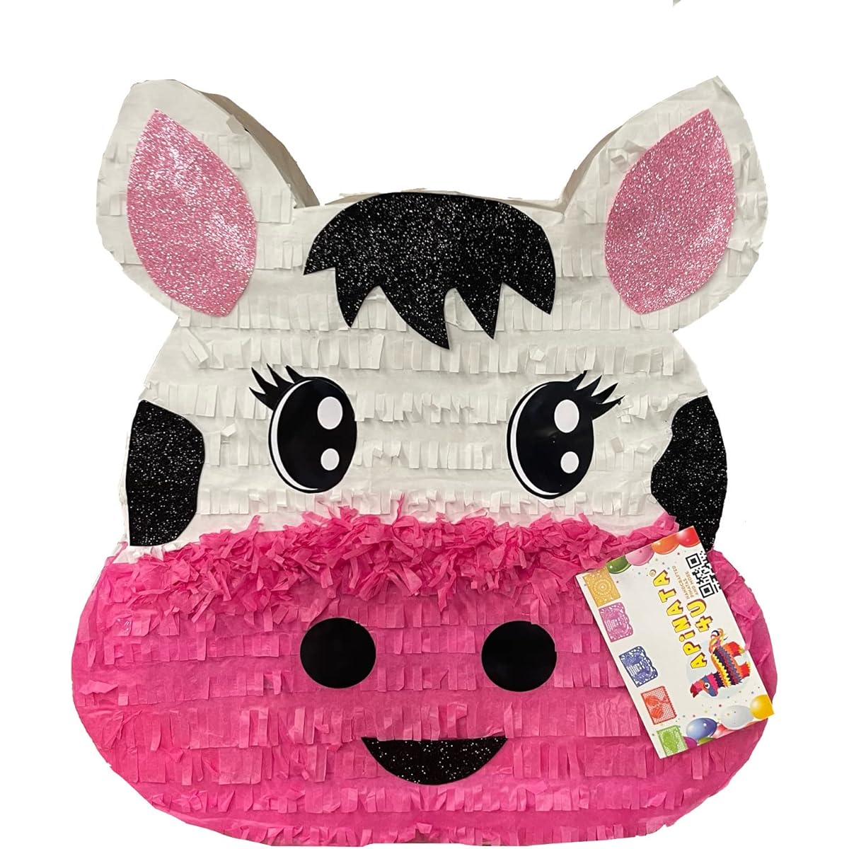 APINATA4U Large Cow Head Pinata Barn Theme Farmhouse Cow with Pink Ribbon