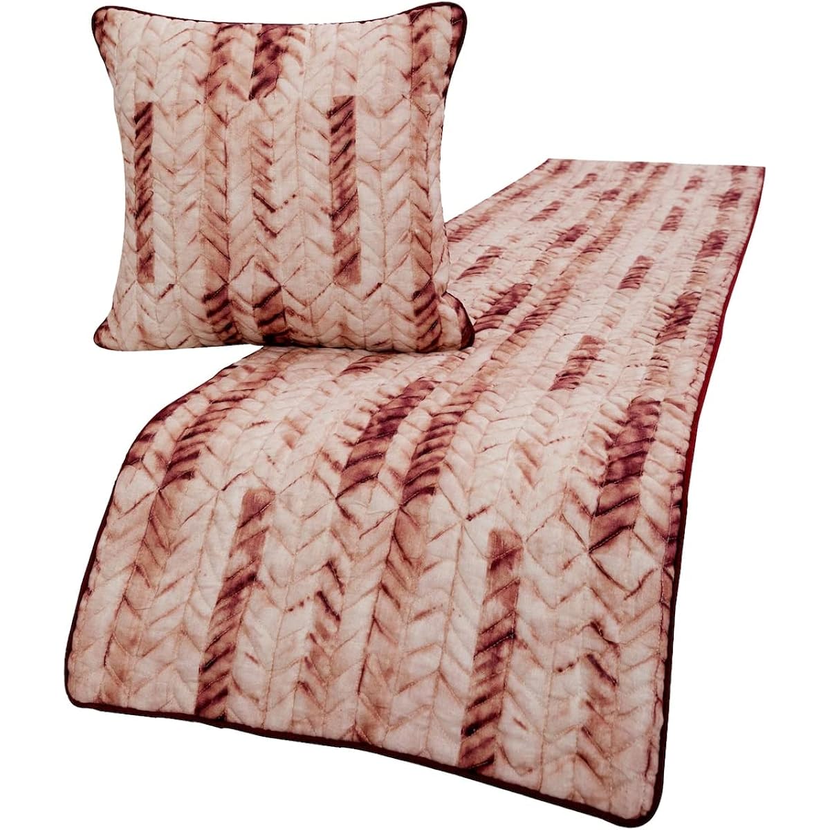 The Homecentric Luxury Ivory Maroon and Ivory, 2 Twin 133x45 cm Bed Runner with Cushion Cover Cotton Bed Runner - Tie Dye Love
