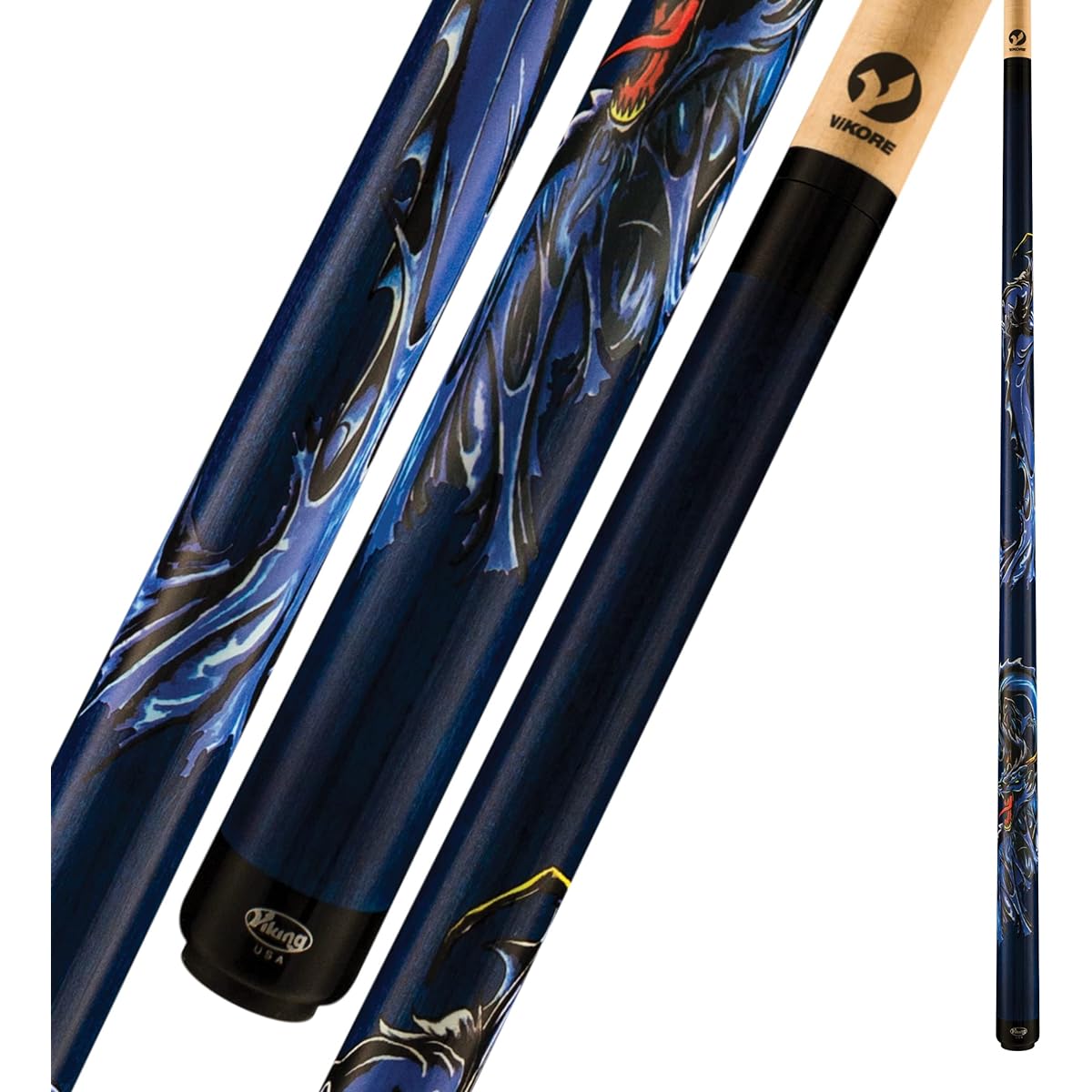 Viking Blue Dragon Billiard Cue Sticks, Set of 2, 58" Blue Stain, 19oz, Made in the USA, Billiard Cue Sticks for Bar or Home, Unisex