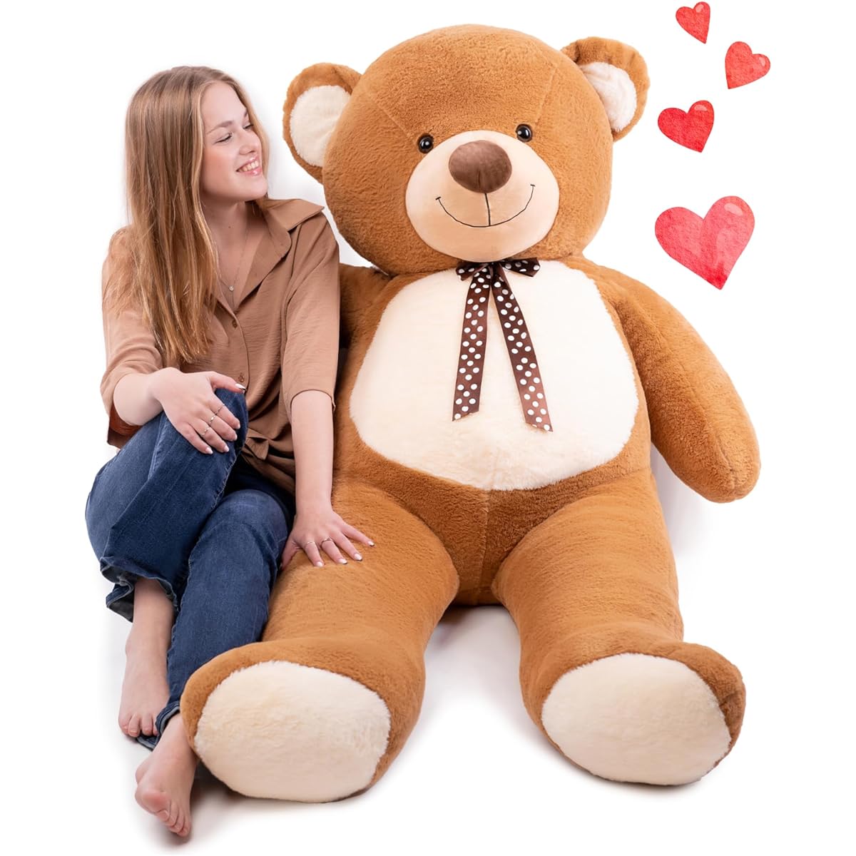 Giant Teddy Bear 4ft Ultra Premium Big Teddy Bear - 51" Soft Fluffy Huge Teddy Bear Stuffed Animal Large Teddy Bear - Cute Valentine's Day Gift for Girlfriend, Wife (51" - Brown/Cream)