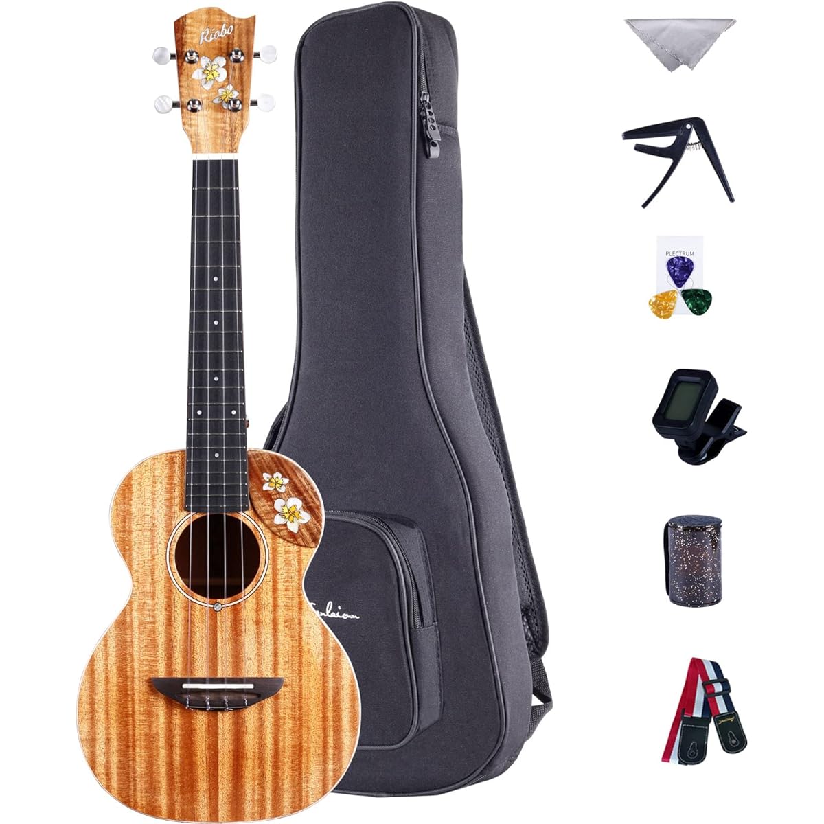 Riobo Ukulele Beginner Set Plumeria Concert Size Hawaii Ukulele Mahogany Wood Single Plate Ukulele