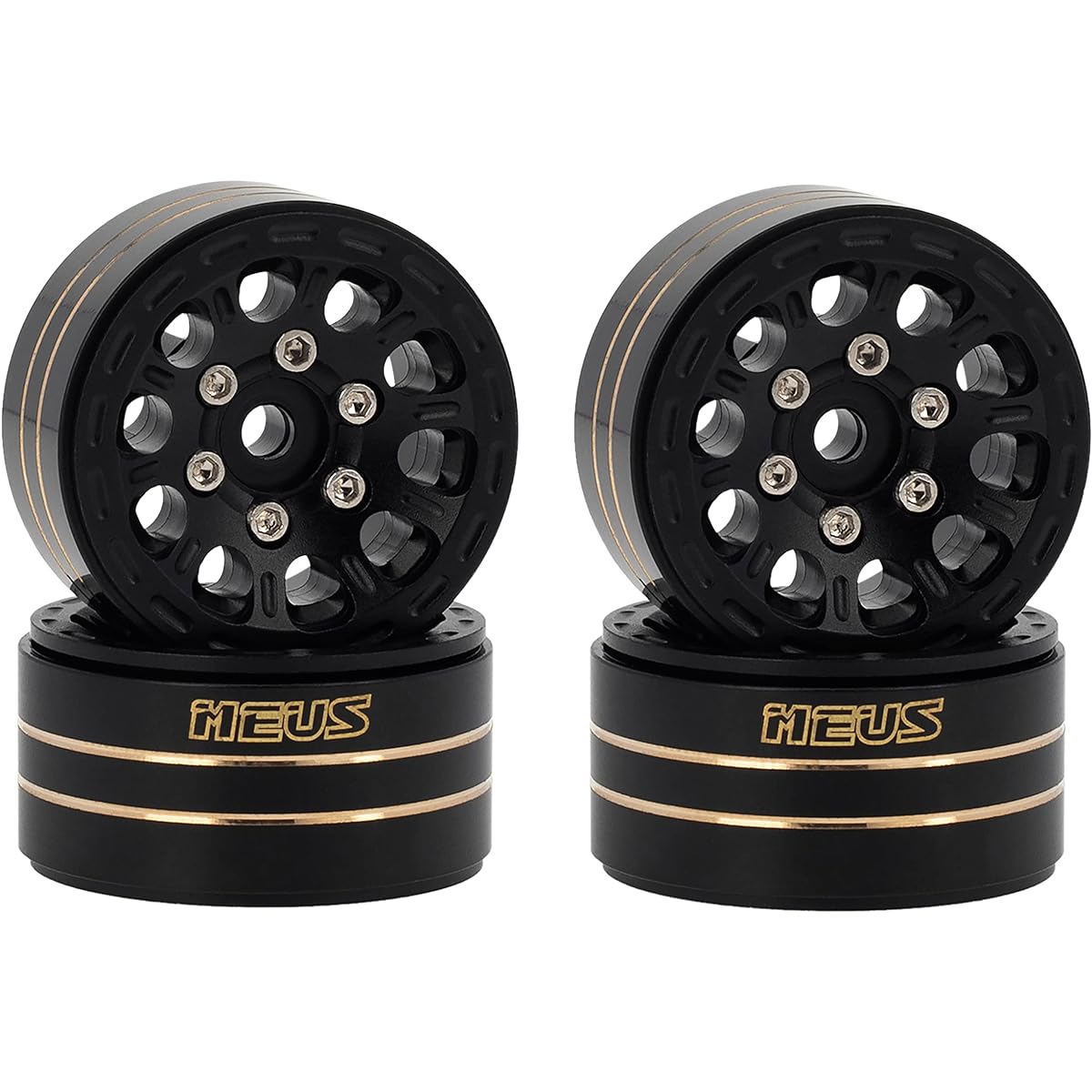 MEUS RACING Brass 1.0 Beadlock Wheel Brass Wheel Ring Aluminum Wheel Hub Axial 1/24 Gladiator Bronco C10 JLU Deadbolt RC Crawler Upgrade Parts Type C (Black)