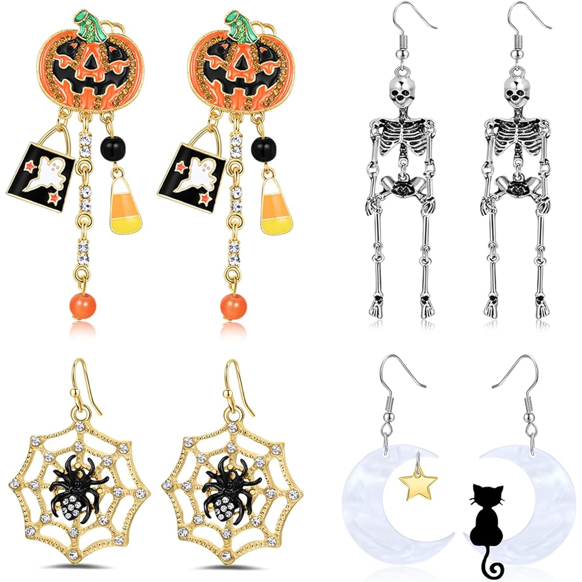 Halloween Earrings Halloween Pumpkin Skull Skeleton Spider Moon Cat Dangle Earrings for Women Girls Halloween Costume Party