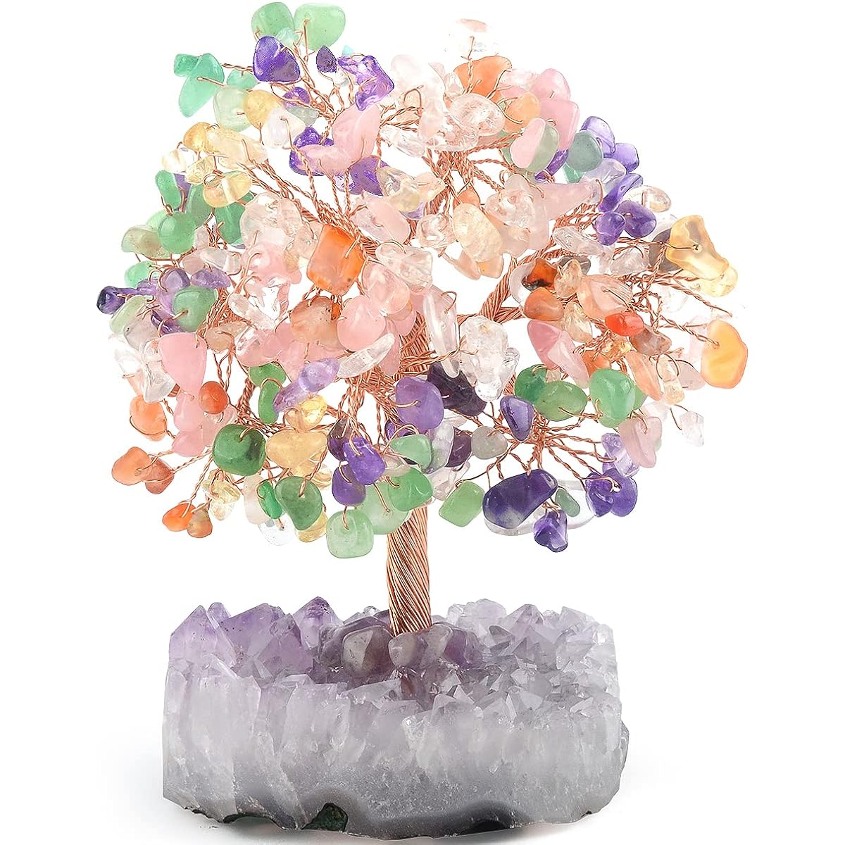 MASGEMES Gemstone Crystal Tree, Natural Multi-Stone Tree with Amethyst Cluster Base, Healing, Feng Shui, Bonsai, Money Tree, Home Office Decor, Wealth and Good Fortune