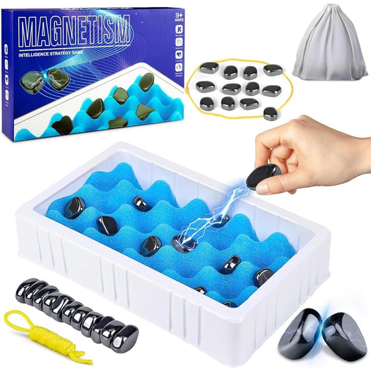 TOKSEL Magnetic Chess Game Stones, Magnetic Chess Board Set for Kids and Adults, Educational Checkers Board Game Pebbles - Portable Chess Board Party Supplies for Family Gatherings and Travel