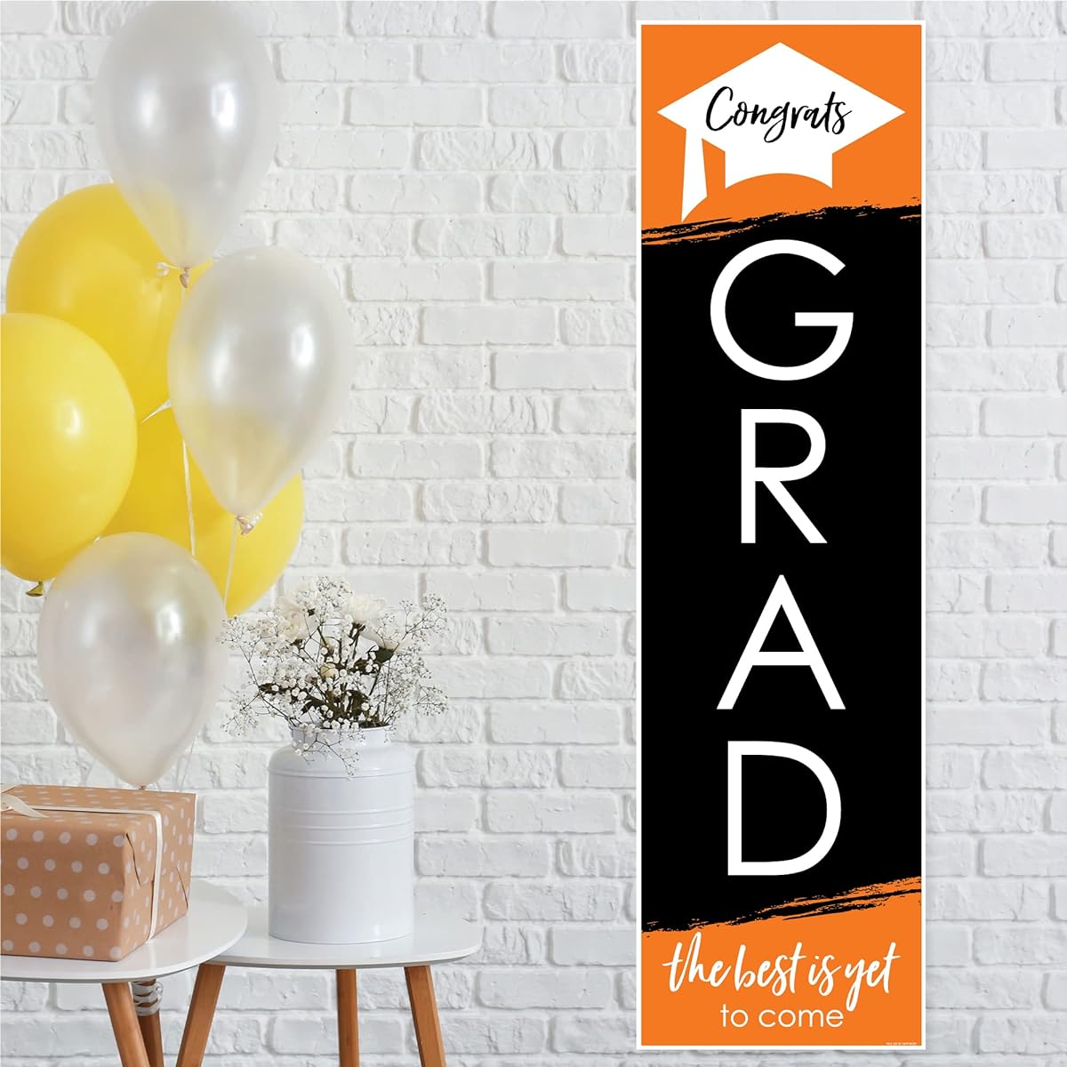 Big Dot of Happiness Orange Graduation Party Door Decor - Vertical Banner