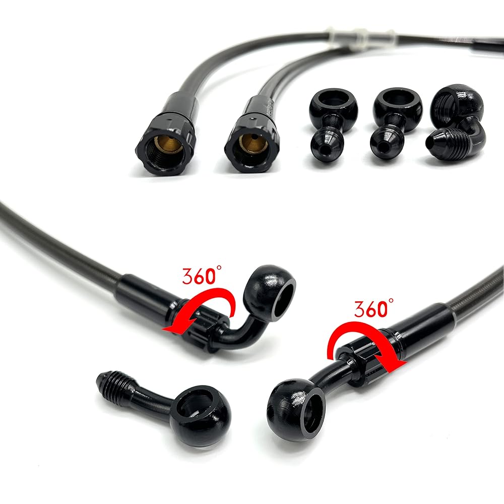 VRWEARE AN3 28 90 Degree M10 Stainless Steel Braided Motorcycle Brake Hose Line Oil Pipe with 360 Degree Rotatable Banjo ATV Motocross Pit Dirt Street Racing Bike (120cm/47.2inch)
