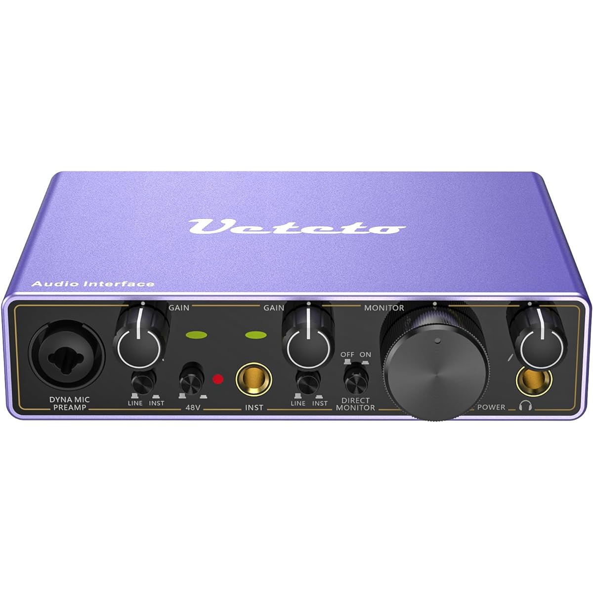 Ueteto 2i2 USB Audio Interface, Universal Audio Interface for PC, MAC/Music/Computer Recording and Podcasting with 48V Phantom Power