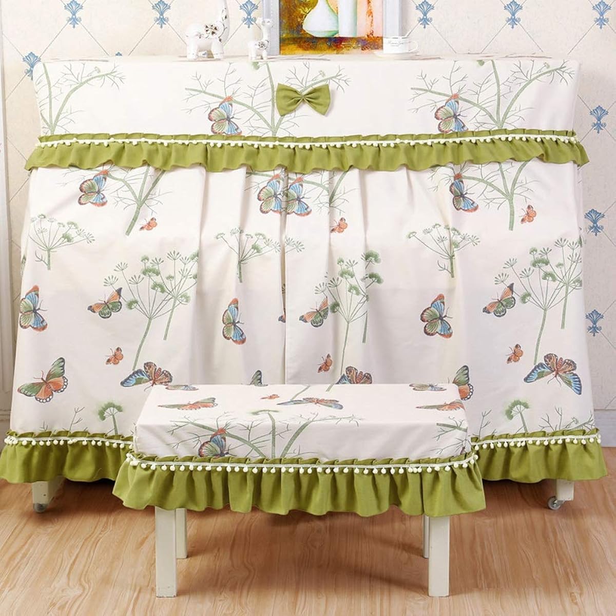 Musical Instrument Store Piano Cover Piano Cover Curtain Piano Cover All-Inclusive Piano Stool Cover Curtain Elegant Feel (Color: Green, Size: 156 x 36 x 120cm)