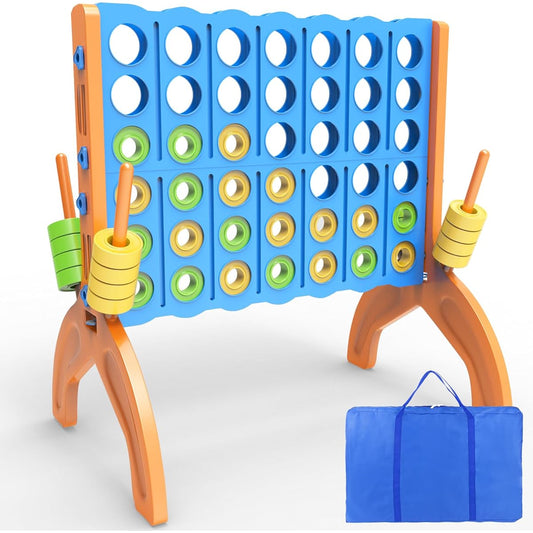 4" A Row Game Jumbo 4 Piece Yard Game for Teens and Adults Indoor Outdoor Party Connecting Game with 42 Chips, Quick Release Slider, and Durable Carry Bag