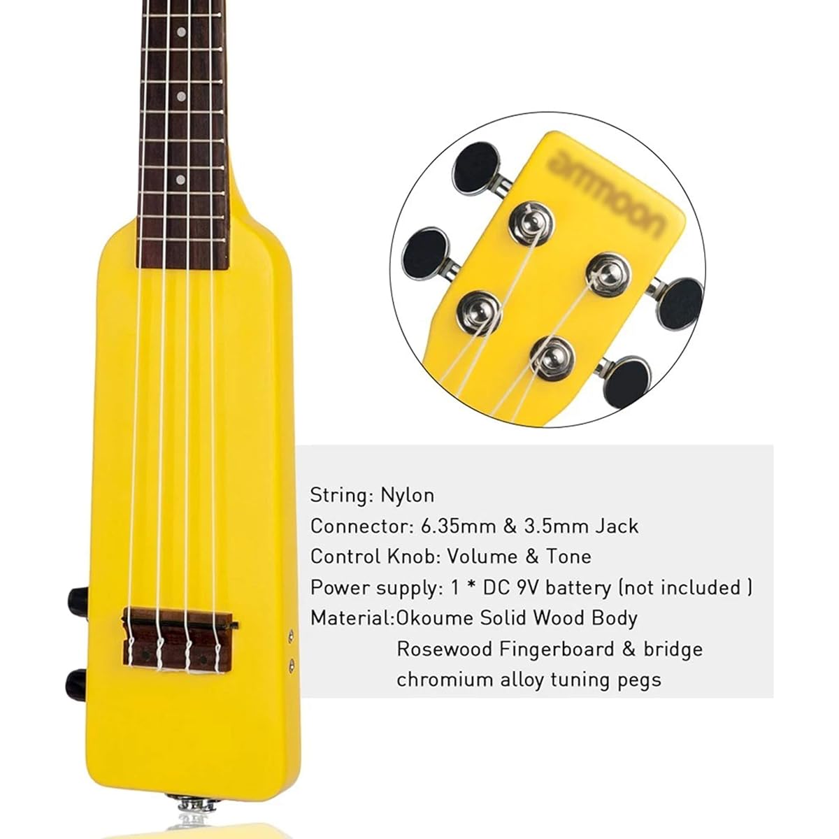 Ukulele 21 inch Okoume Solid Wood Electric Ukulele Kit (Size:One Size; Color:Yellow)