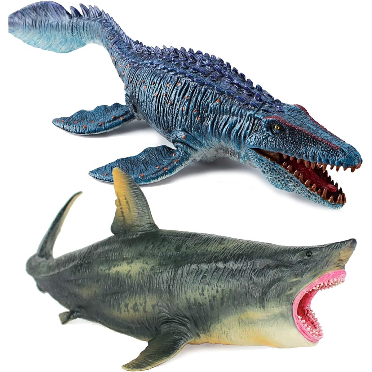 Gemini & Genius Mosasaurus and Megloden Figurine Toy Set, Dinosaur Toy with Movable Jaw, 13" Long, Great Gift for Kids and Dinosaur Lovers
