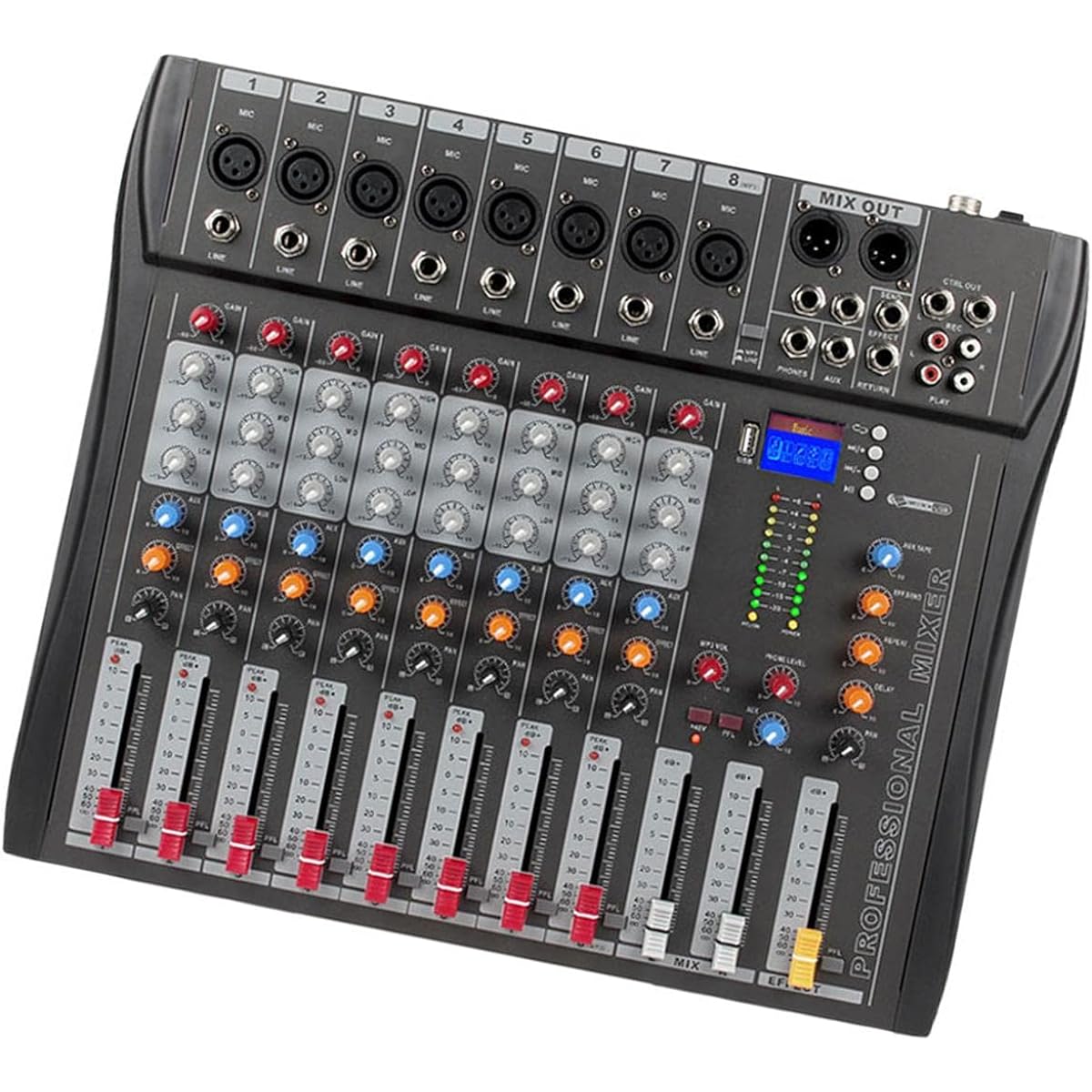 Oshhni 8 Channel Mixer Sound Mixing Console XLR Microphone Jack US Adapter 48V Power Supply