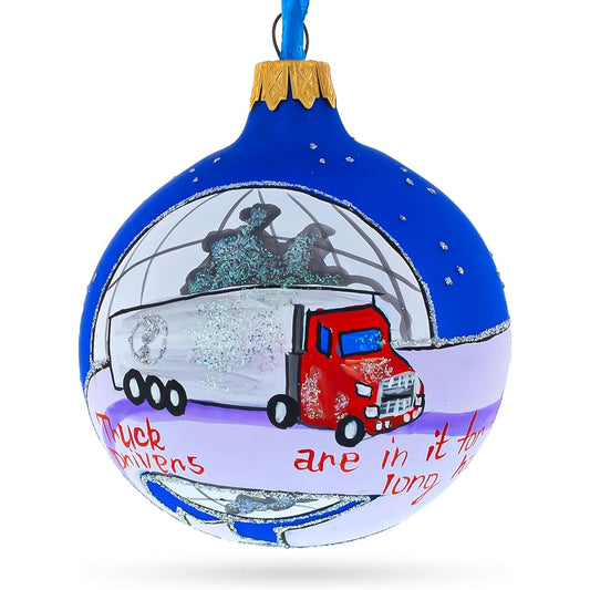 Trucker Glass Ball Christmas Ornament 3.25"