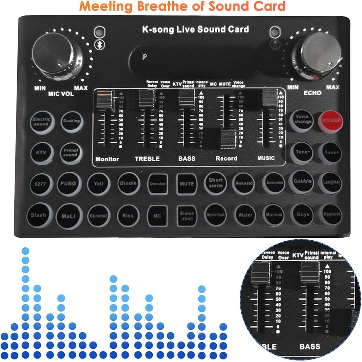 SOONHUA Audio Mixer Bluetooth Mini Sound DJ Mixer Board Universal Voice Changer External Live Sound Card with 18 Sound Effects for Karaoke Singing for Mobile Phone Laptop Computer Game Live Streaming