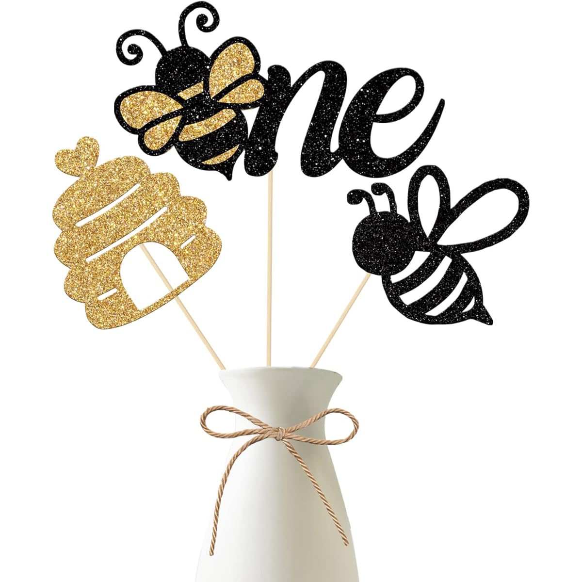 Bee Centerpiece Sticks Summer First Honey Bee Day Honeycomb Table Toppers for Boy Girl Baby Shower Sweet Bee 1st Theme Birthday Party Supplies 12pcs Gold Black