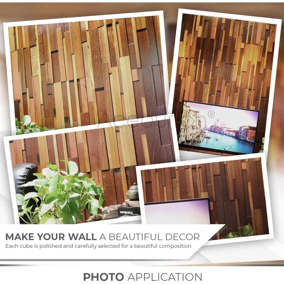 Acepunch 12pcs 3D Wood Wall Art Panels Decorative Sound Tiles for Soundproofing Acoustic Music Insulation for Home Office or Room Studio Deluxe Nordic Style 30 x 30 cm AP1238