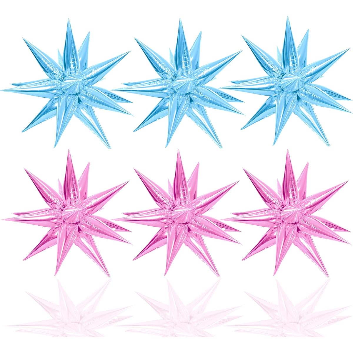 KEYYOOMY 12 Point Star Balloons 6 Starburst Balloons - 72pcs Foil Cone Balloons Party Supplies Christmas Birthday Wedding Decorations (25 inch Baby Blue and Pink)