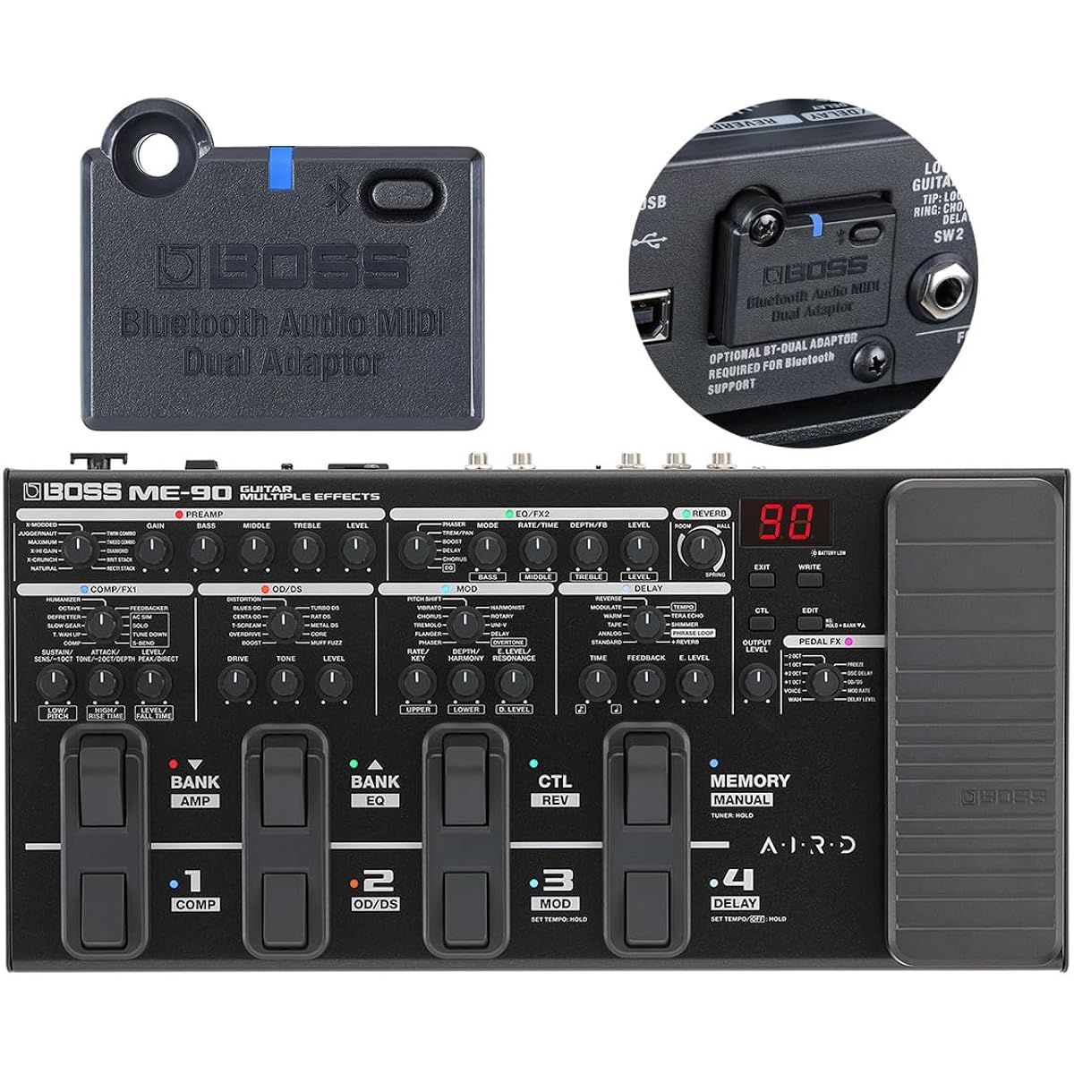 BOSS ME-90 + BT-DUAL Bluetooth Expansion Set Multi-effector for Electric Guitar Boss