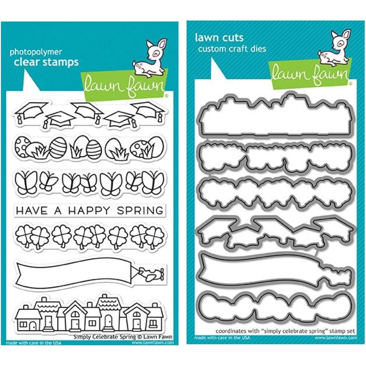 Lawn Fawn Simply Celebrate Spring 4x6 inch Clear Stamp and Matching Lawn Cut Die Set (LF1896, LF1897), Set of 2 Items