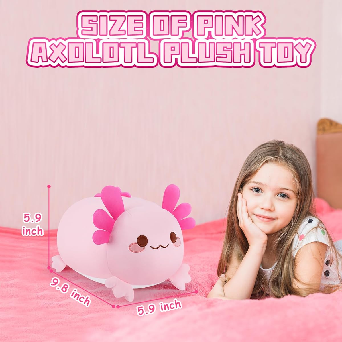 Auspicious Beginning Cute Axolotl Plush Toy, Soft Cute Cat Face Newt Pillow, Gift for Boys/Girls (Pink Salamander, 9.1 Inch)