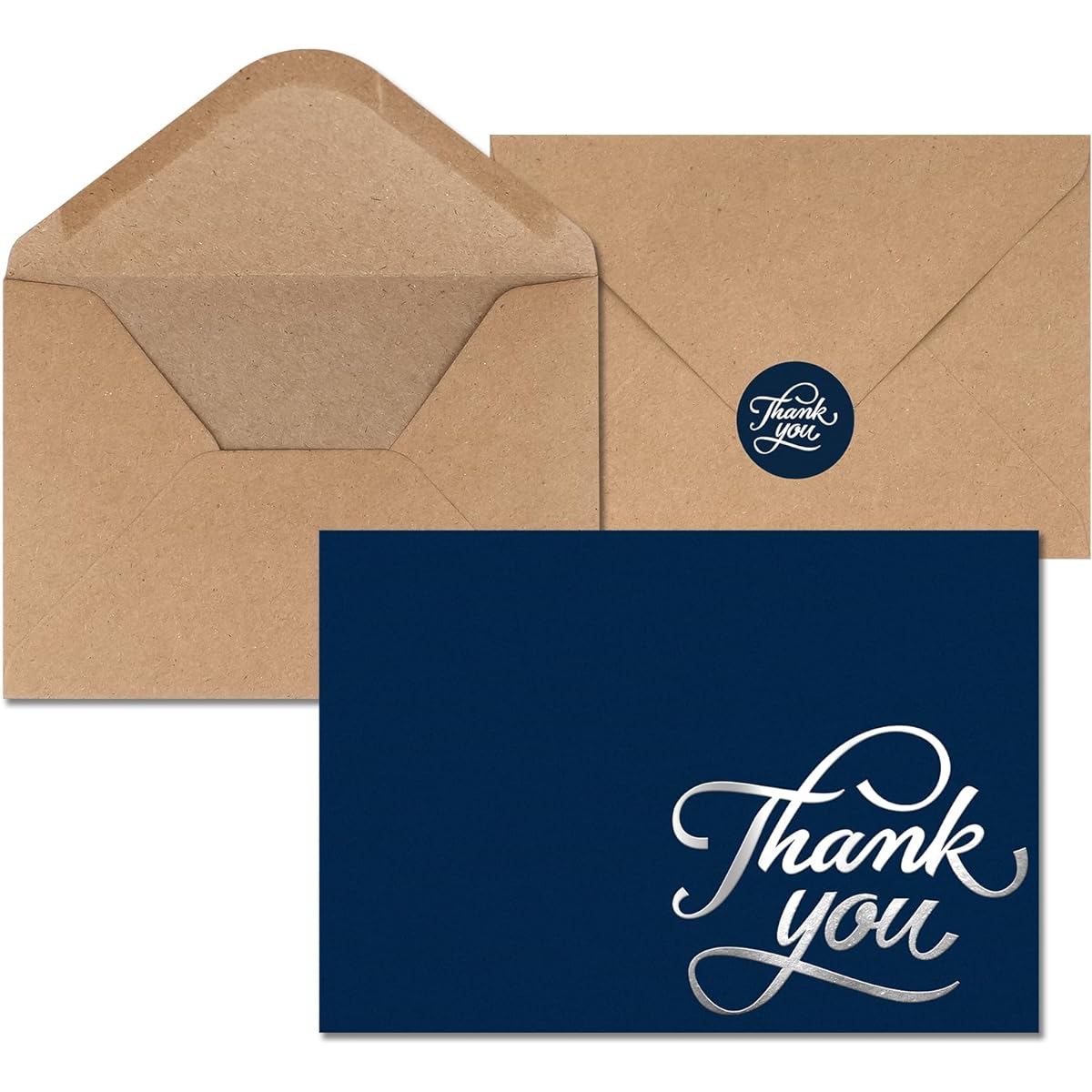 Cofullsky Thank You Cards with Envelopes, 45pcs Navy Blue Thank You Cards Bulk 3.5" x 5" Blank Silver Foil Designs for Bridal, Baby Shower, Wedding, Thank You Note Cards, Small Business, Funeral, Graduation