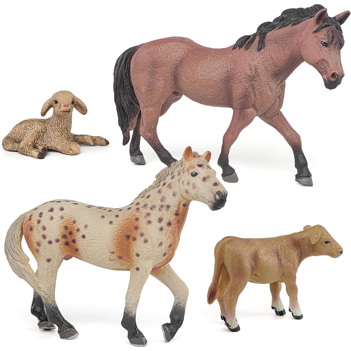 LC JoyCre Farm Animals Cow Sheep Horse Toys 4pcs Realistic Cow Figures Horse Figurines Sheep Toys Playset for Toddlers Arabian Foal Model Birthday Party Collection for Kids
