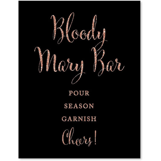 Andaz Press Wedding Party Signs Faux Rose Gold Glitter Black 8.5x11 inches Bloody Mary Bar Pour Season Garnish Cheers!, 1 Pack