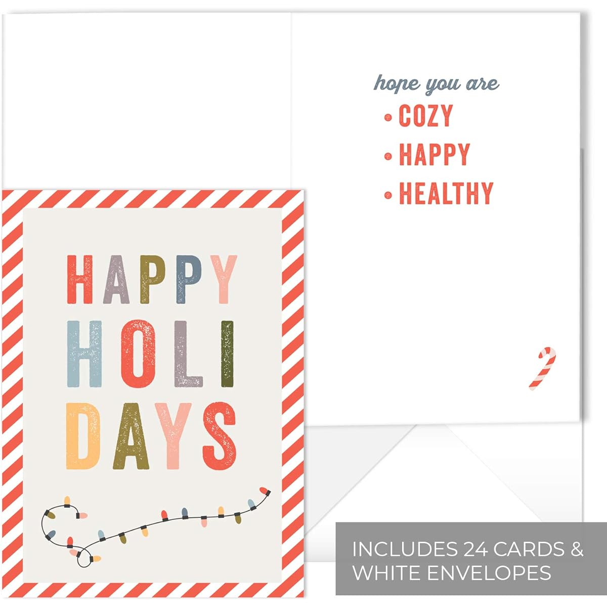 Cozy Winter Wishes Card Assortment / 24 6 1/4" x 4 5/8" Holiday Greeting Cards with White Envelopes / Sweet Holiday Notecard Pack