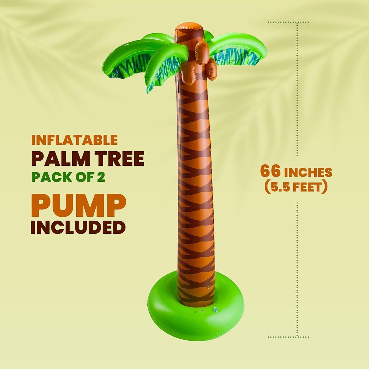 Inflatable Palm Trees with Hand Pump - (2 Pack) Large 5.5ft Inflatable Palm Trees for Hawaiian Themed Tropical Birthday Summer Beach Backyard Luau Pool Party Decorations Photo Booth Props Accessories