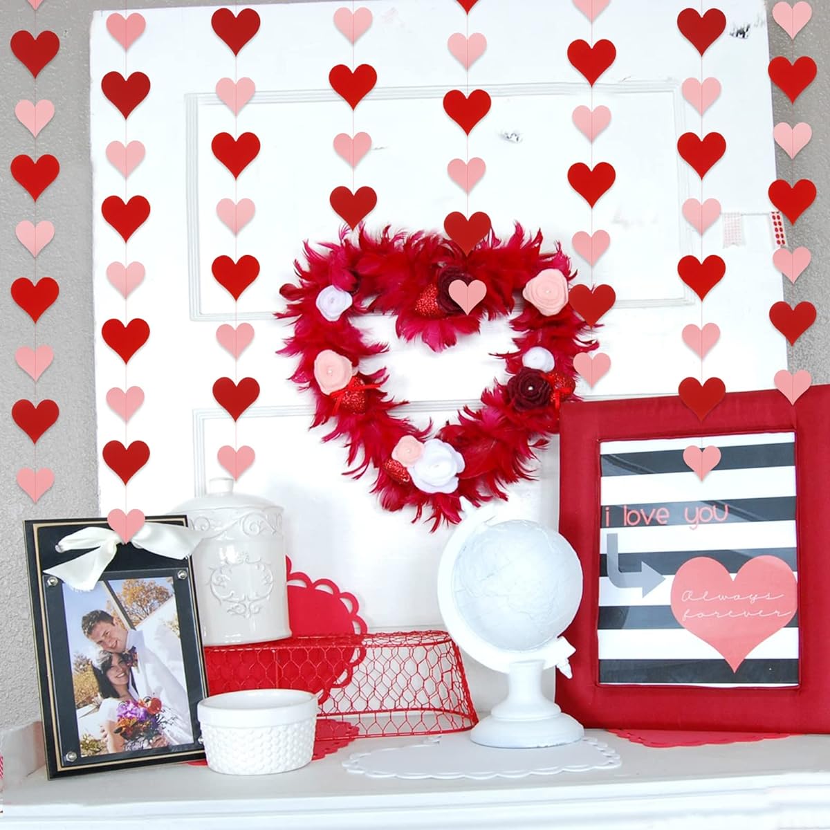 Valentine Heart Garland Red & Pink Valentine's Day Hanging String Garland Valentine's Day Hanging Heart Decoration Happy Valentine's Day Garland Banner Wedding Party Home Decoration