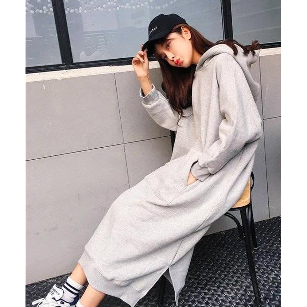 [Luxe Relax] Long Parka Loose Sweatshirt Casual Cute Warm Spring Autumn Dress Women's 04