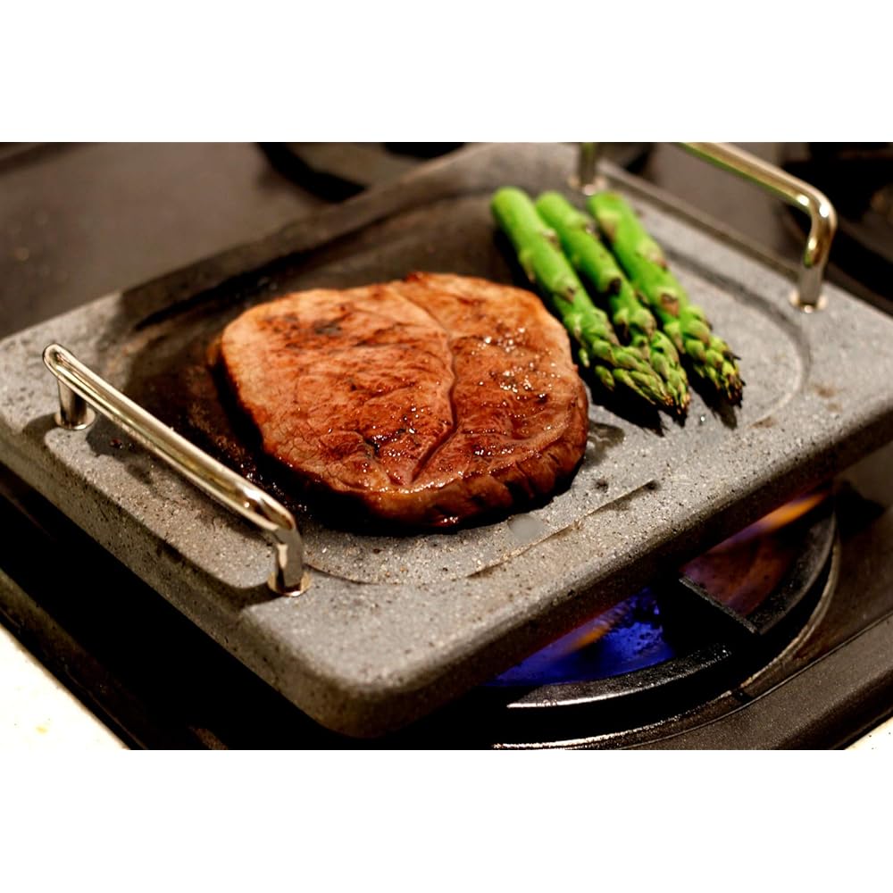 Ikenaga Iron Works Lava Stone Plate, Made in Japan, For Gas Fires Only, Gray Size: Approximately 25.1 x 20.2 x Height 5.1 cm