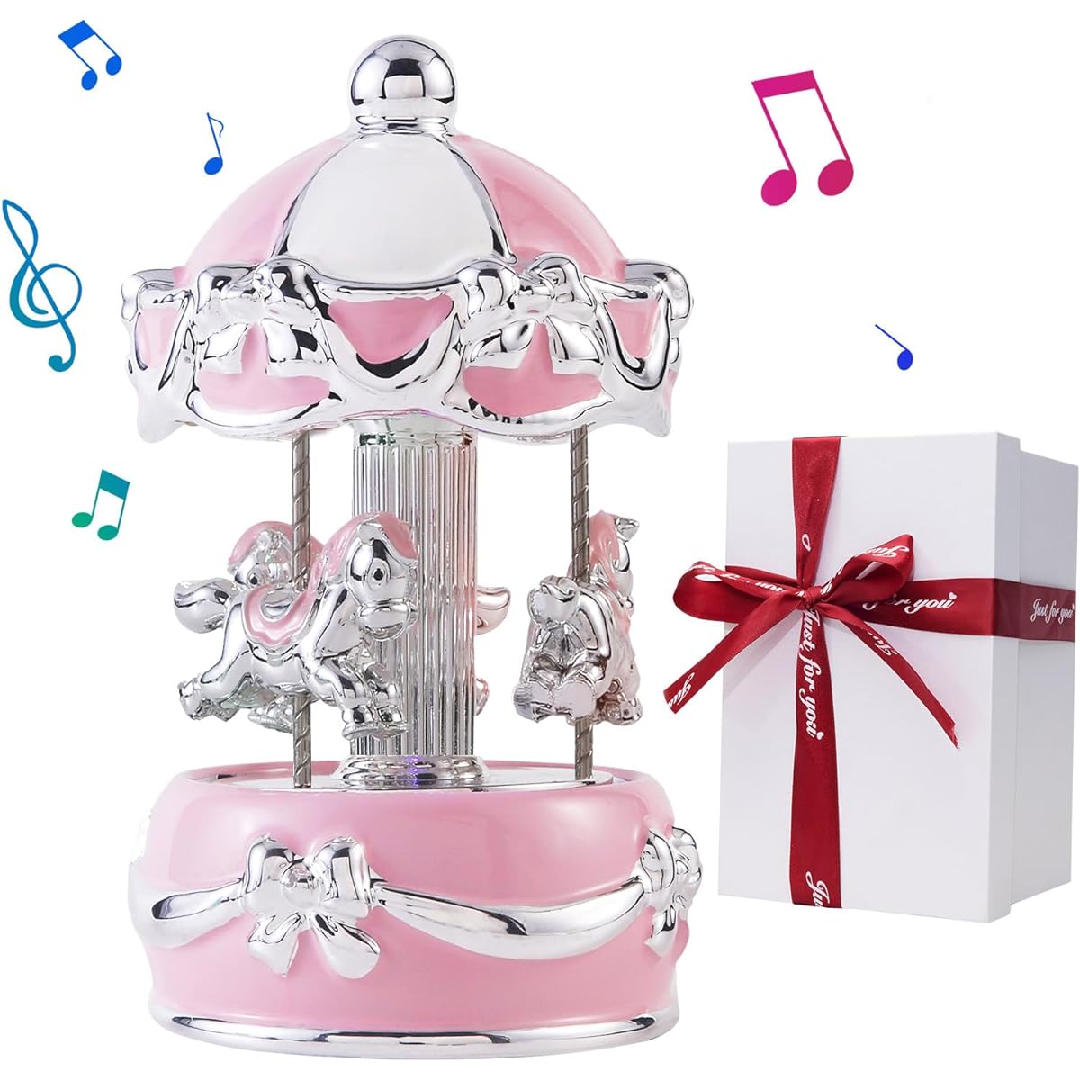 LMMIUU Carousel Music Box Gift Wrapping Ceramic Musical Carousel Horse Twinkling LED Light Carousel Twinkle Twinkle Stars Christmas Birthday Girls Boys (Pink Butterfly)