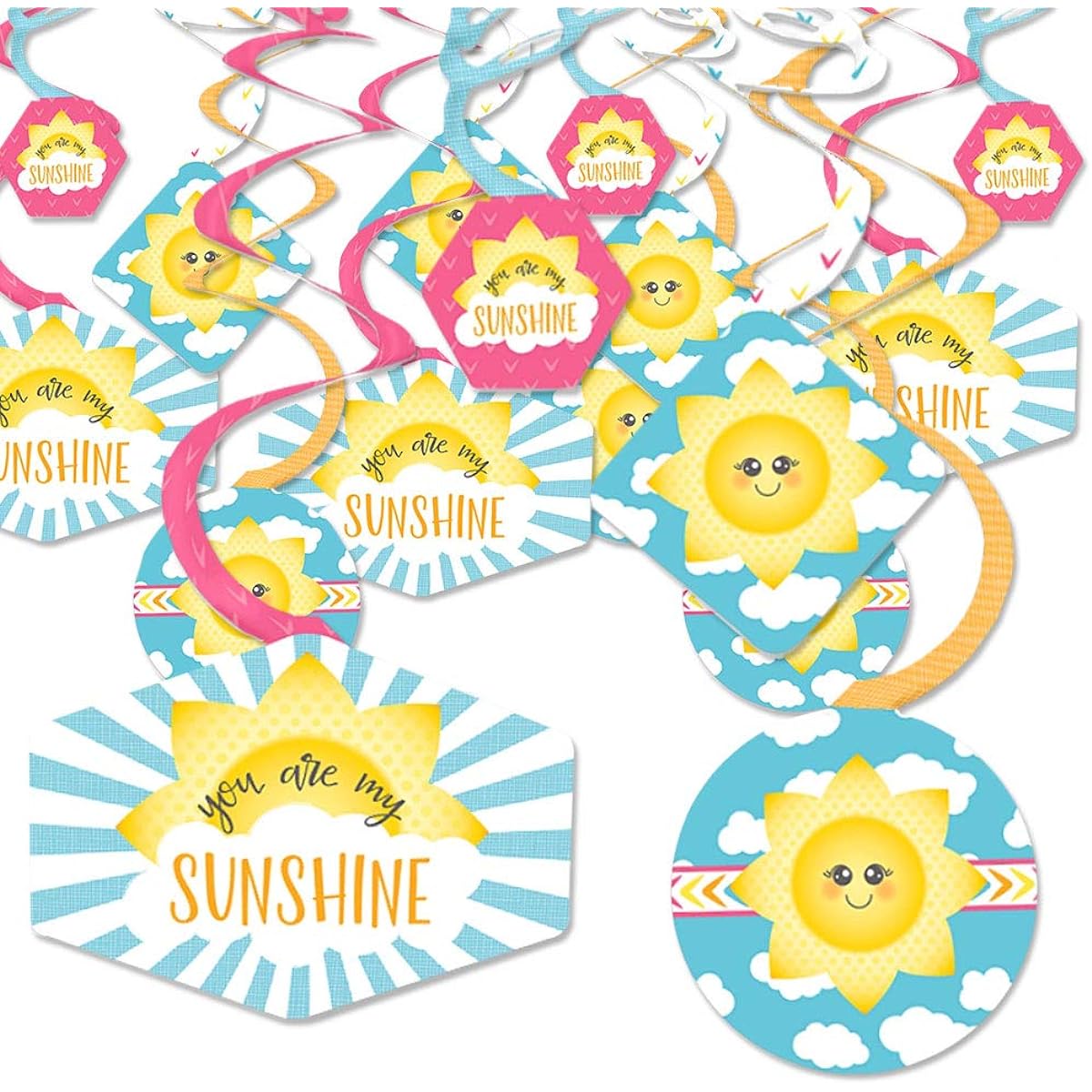 Big Dot of Happiness You Are My Sunshine - Baby Shower or Birthday Party Hanging Decorations - Party Decorations Swirls - Set of 40