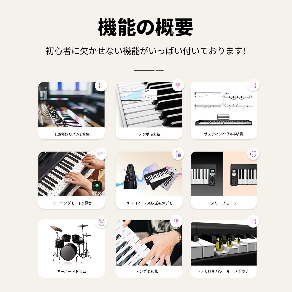 Electronic Piano, 61 Keys, Foldable Portable, Semi-Weight Keyboard, 128 Tones, 128 Rhythms, Dual Bluetooth Function, MIDI Compatible, Built-in Battery, Pedal Included, Headphones Included, Bag Included (Compact, Black-Light Key)