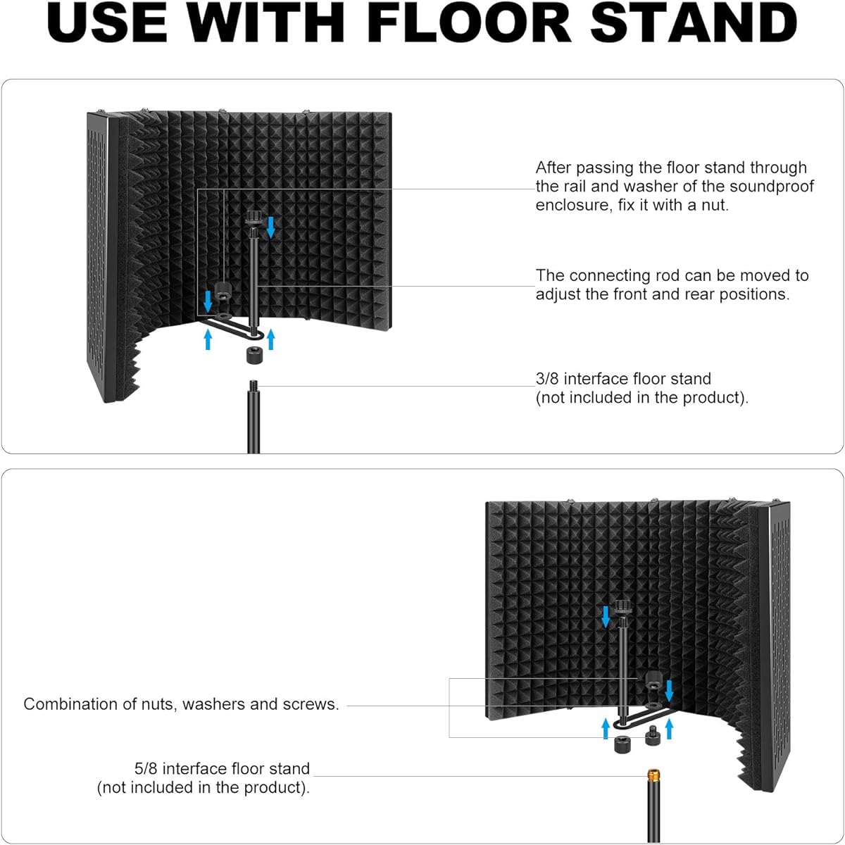 Aokeo Isolation Shield, Professional Microphone Shield Foldable Adjustable Microphone Isolator Panel for Condenser Microphone Recording Equipment Studio (AO-505)