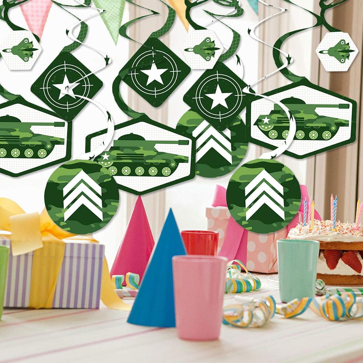 Camouflage Hero - Army Camouflage Party Hanging Decorations - Party Decorations Swirls - Set of 40
