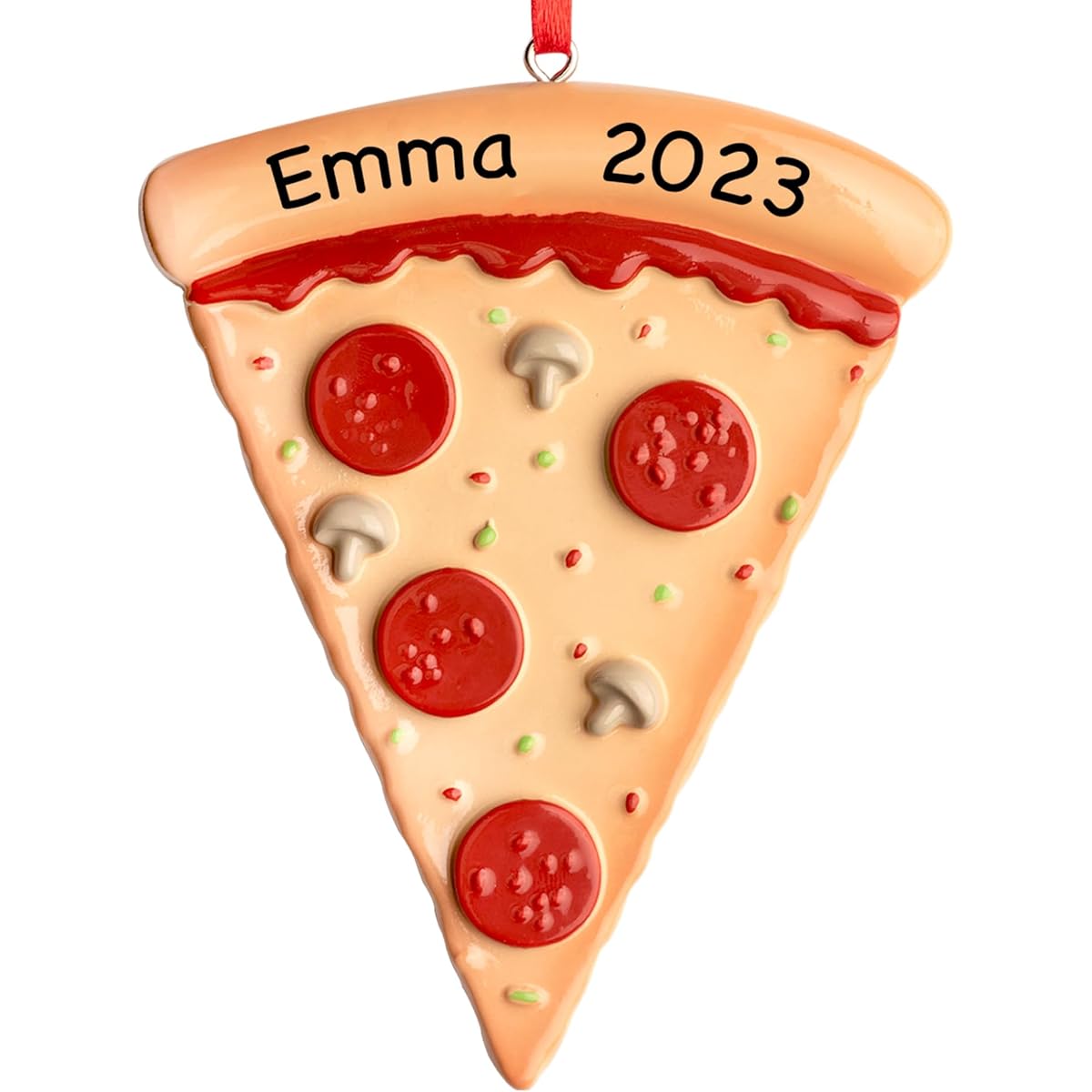 UniqXmas Personalized Pizza Slice Christmas Ornament 2023 - Free Handwritten Customization | Customized Pepperoni Hut Pizza for Christmas Tree - Gift for Fast Food Lovers | Unique Keepsake - Name and Year