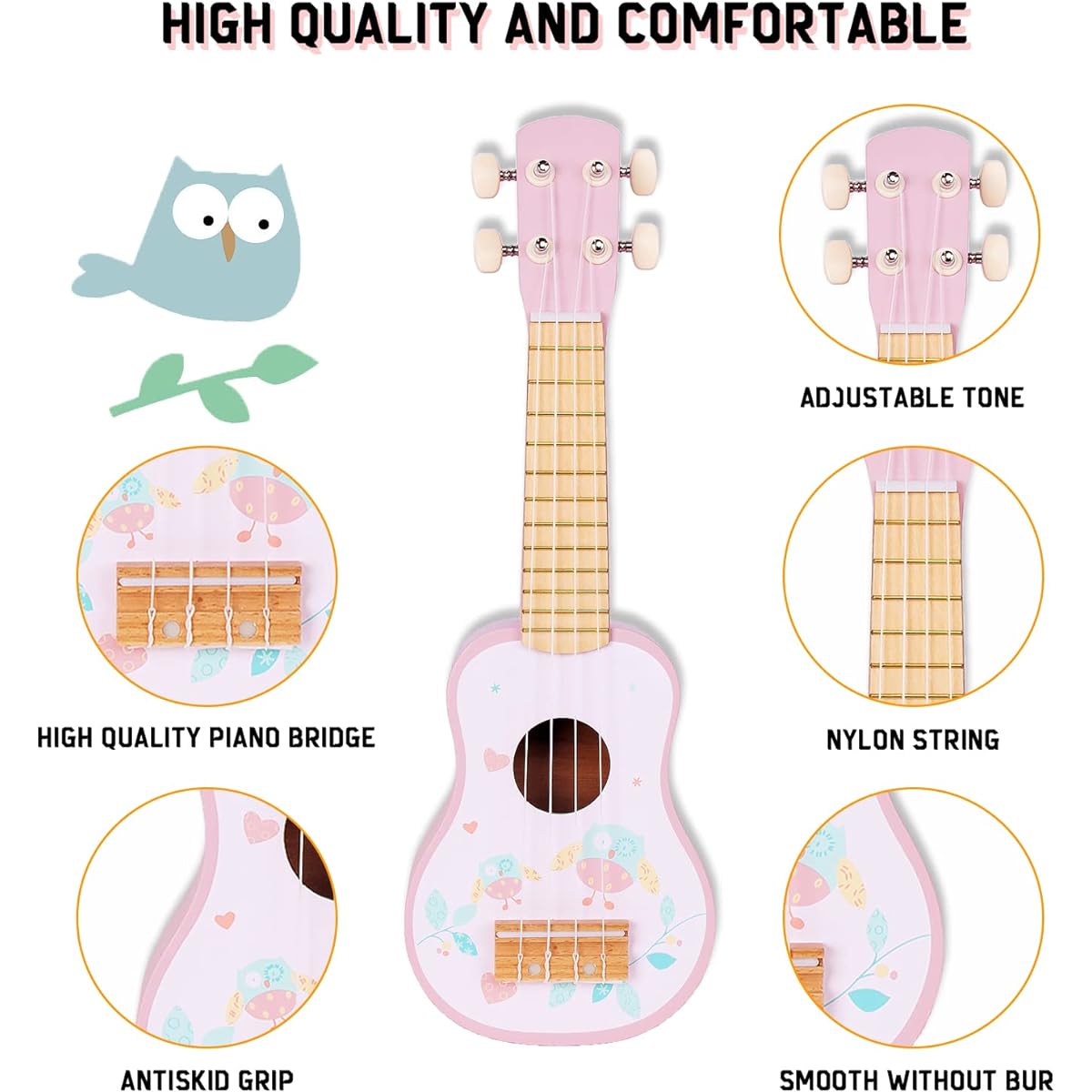 Children's Guitar Instrument Set 17 Inch Ukulele with Nylon Strings Tuning Gear Ukulele for Beginners