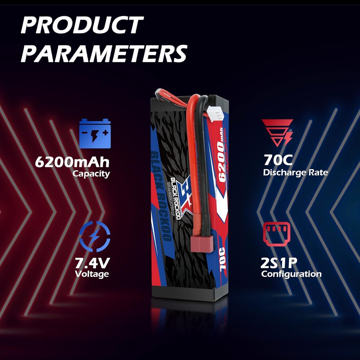 BLACKROCKOO 6200mAh 70C 7.4V 2S1P