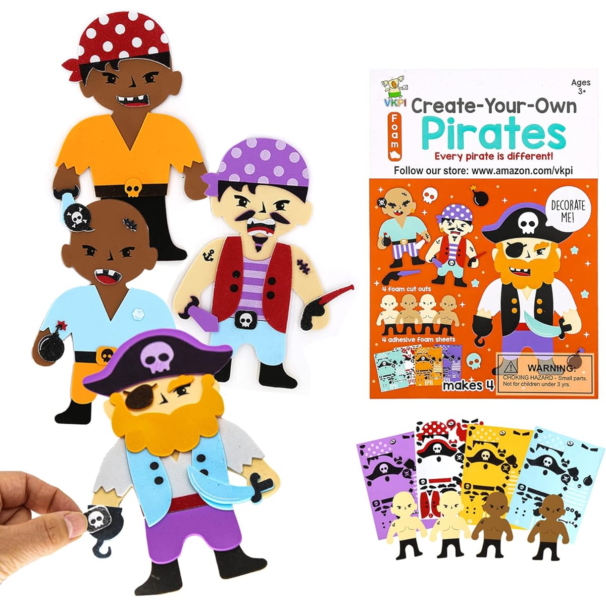 VKPI EVA Foam Art Craft Gift Kit, Get Creative and Make Your Own Pirate, Cartoon Foam Paper Craft Projects for Ages 4+, Toddlers Preschool Learning Toys, Birthday Party Favors Supplies
