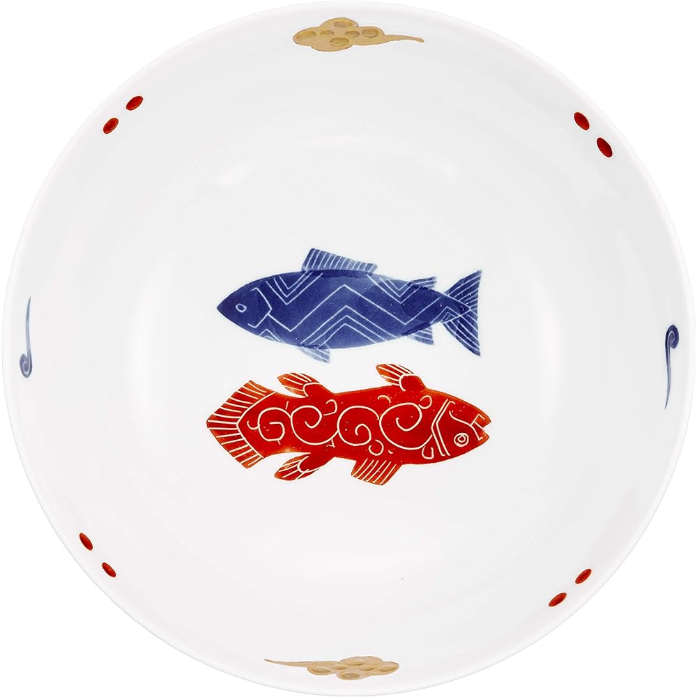 Arita Ware Ultimate Ramen Bowl Denpei Kiln Ancient Twin Fish (Red) R0262