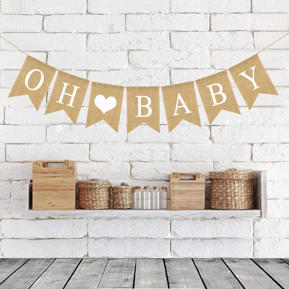Prestrung Oh Baby Burlap Banner Sign Baby Shower Decorations Neutral Gender Reveal Party Decorations Girl Boy