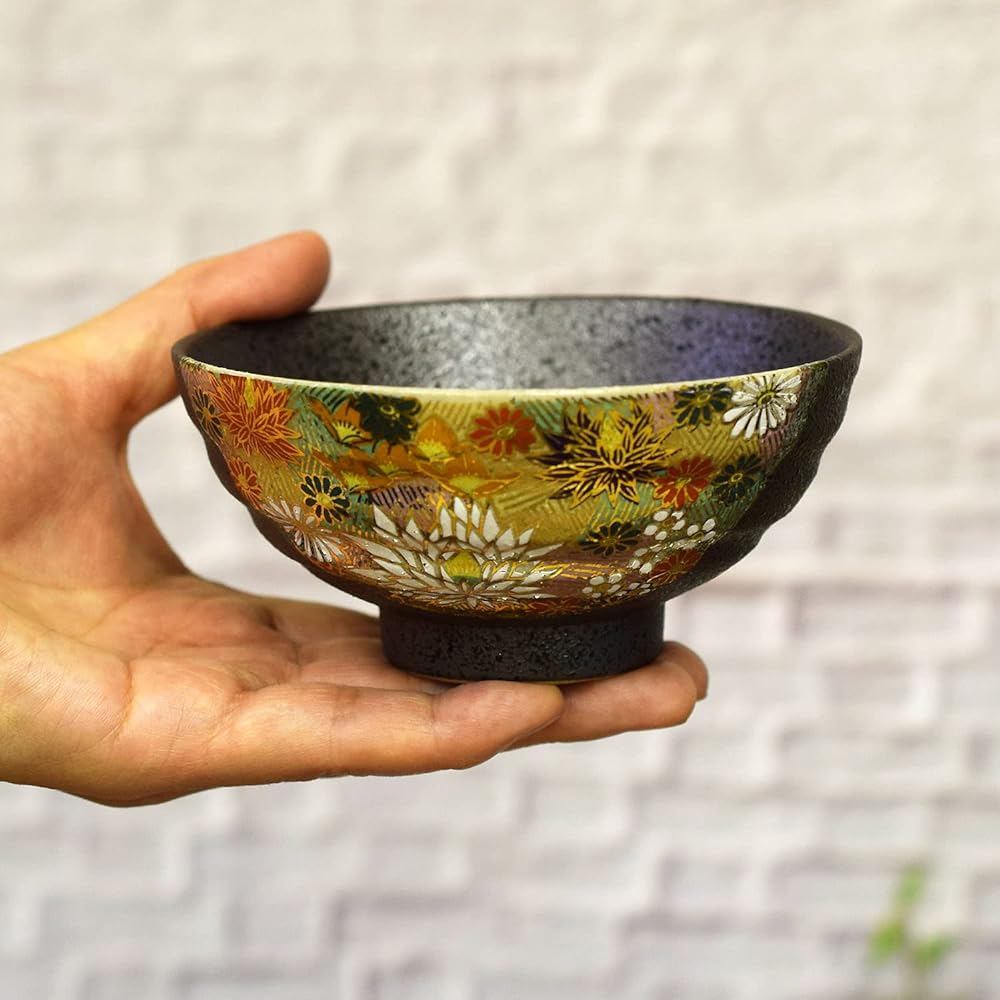 Couple's Tea Bowl, Stylish Tableware, Kutani Ware, Pair, Rice Bowl, Kinkazume, Ceramic Tea Bowl, Brand, Japanese Tableware, Made in Japan