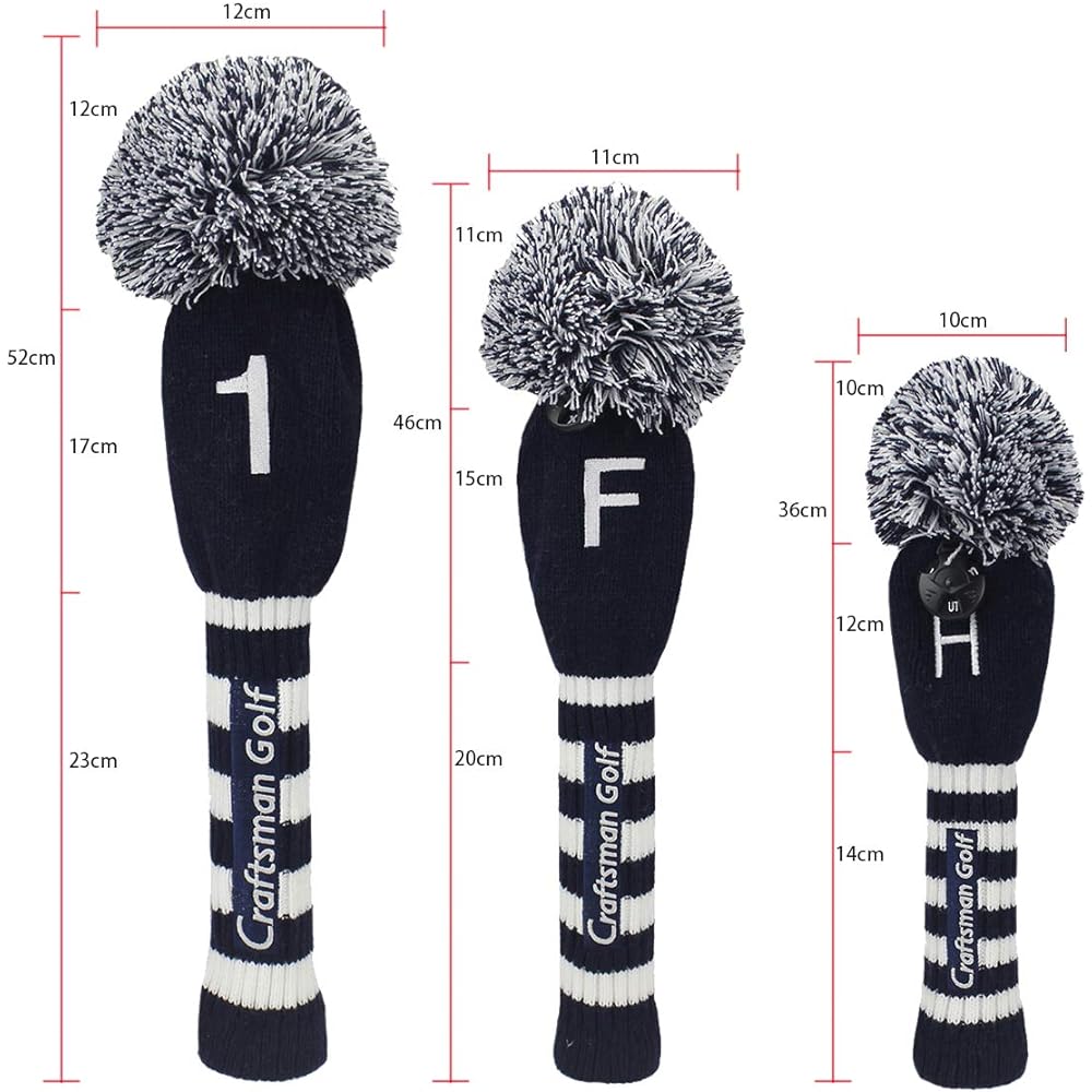 Craftsman Golf Head Cover 4 Piece Set (1FFH) Club Cover for Driver/Fairway Wood/Hybrid Knit Number Tag Included