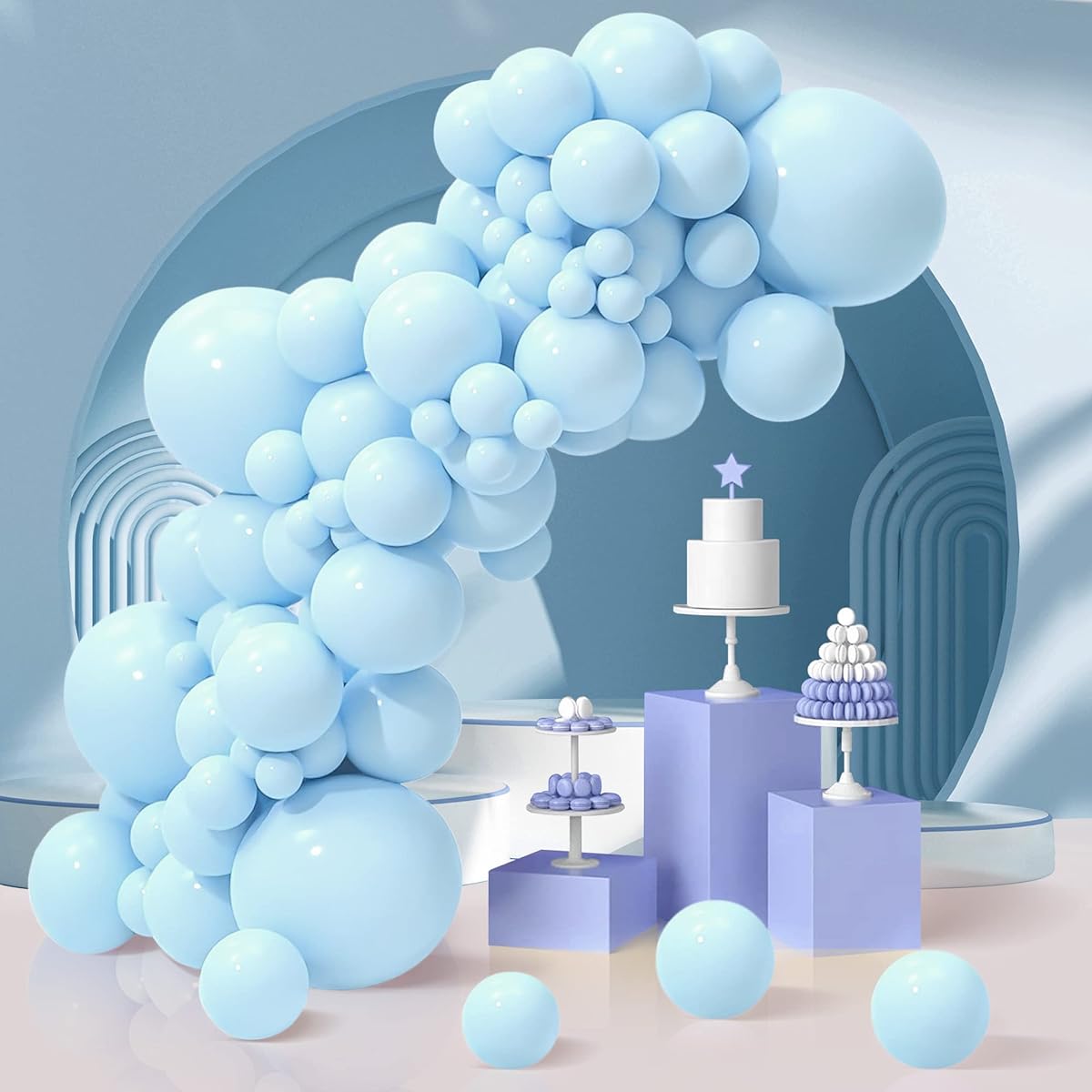 Macaron Blue Balloons - 80pcs 18/12/5inch Pastel Blue Latex Balloons Different Size Light Blue Balloons Garland for Boy Baby Shower Gender Reveal Bright Blue Balloons Birthday Party Decorations