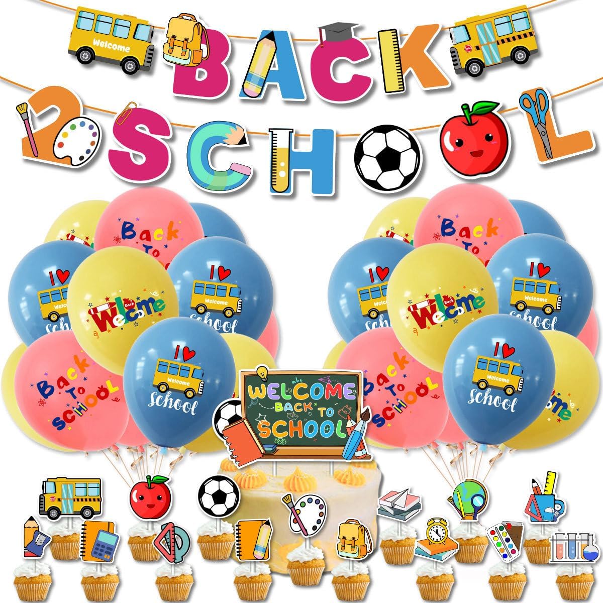 Back to School Decorations Back to School Banner Back to School Balloons Cake Topper for Classroom Back to School Party Decorations First School Decorations
