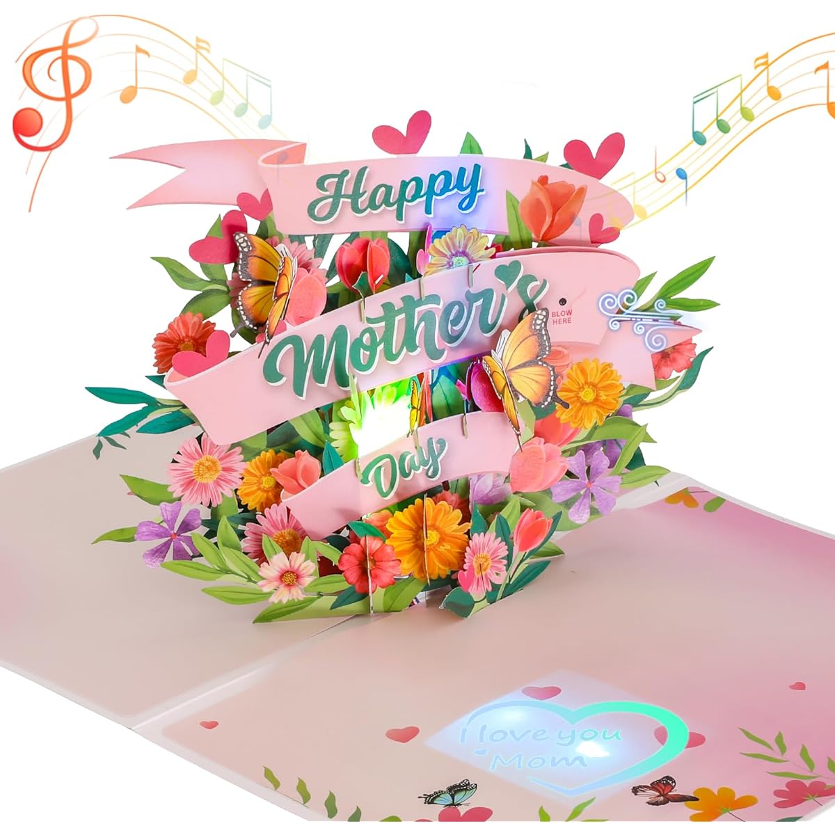 Criamolo Lights & Music Pop Up Mother's Day Cards, 3D Blowable Mother's Day Cards, Mother's Day Cards from Daughter, Mother's Day Gifts for Wife, Mom, Grandma, Sister